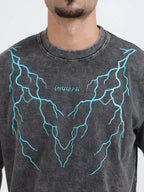 Dark Acid Wash Thunderbolt Oversize T-shirt