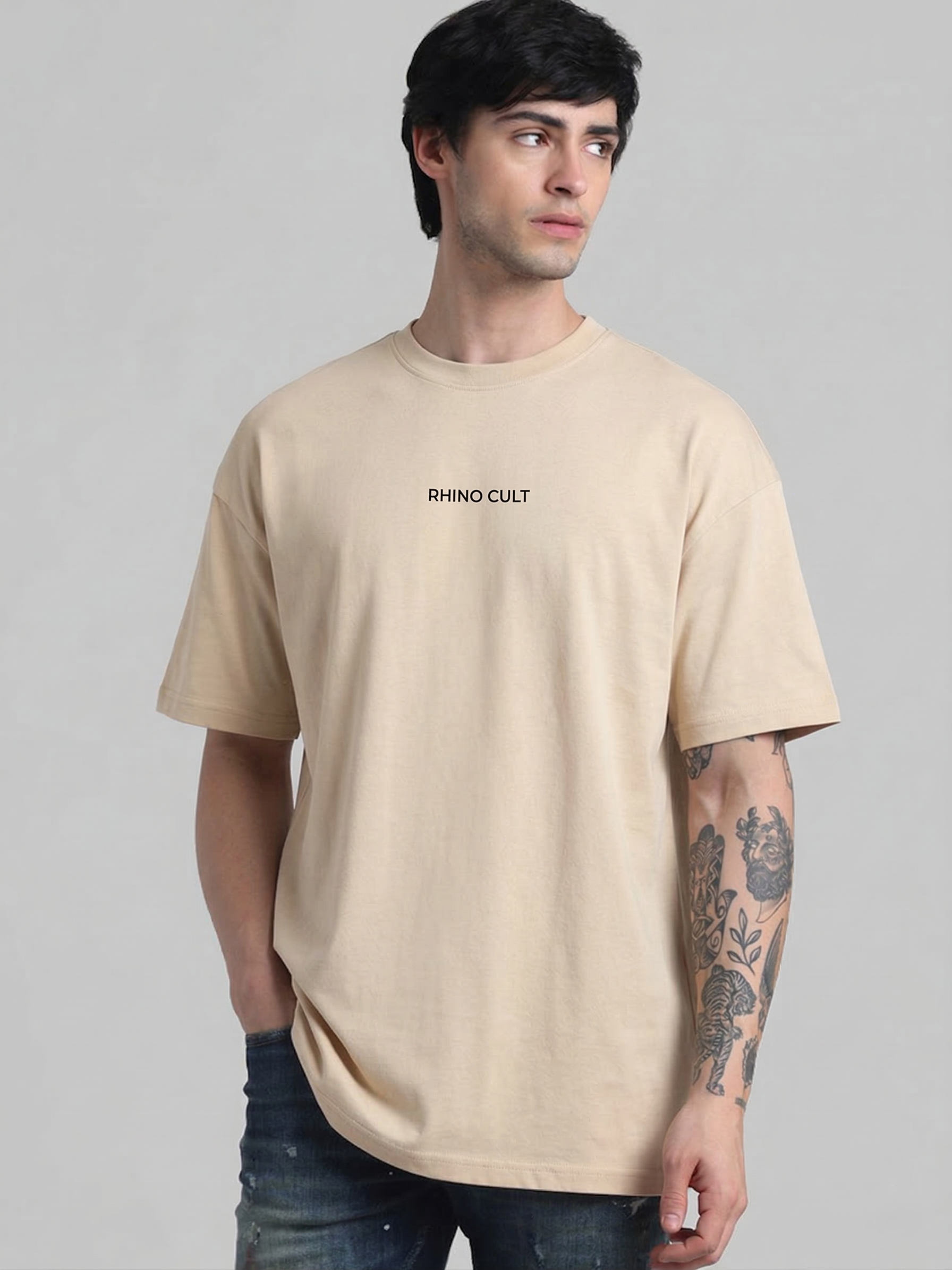Rhino Cult Essential Biege Oversize Tee