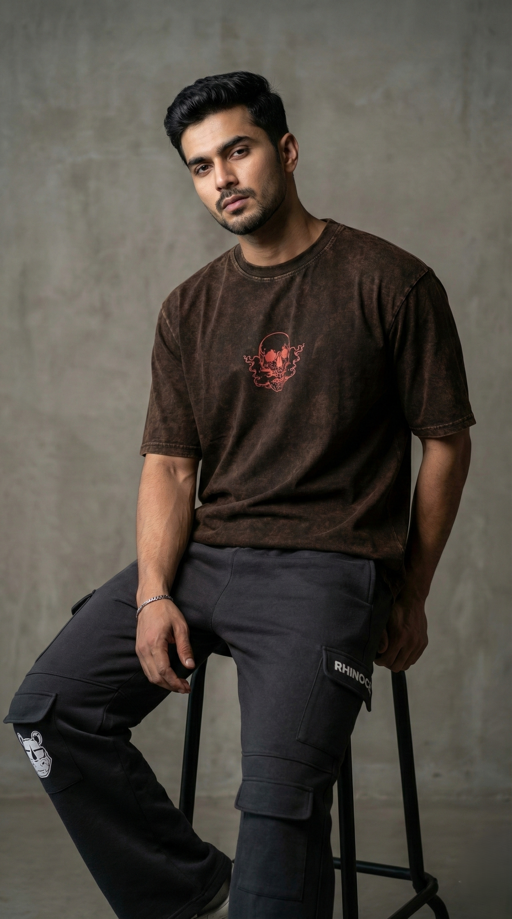 Brown Acid Wash Sinister Symphony Oversize T-shirt