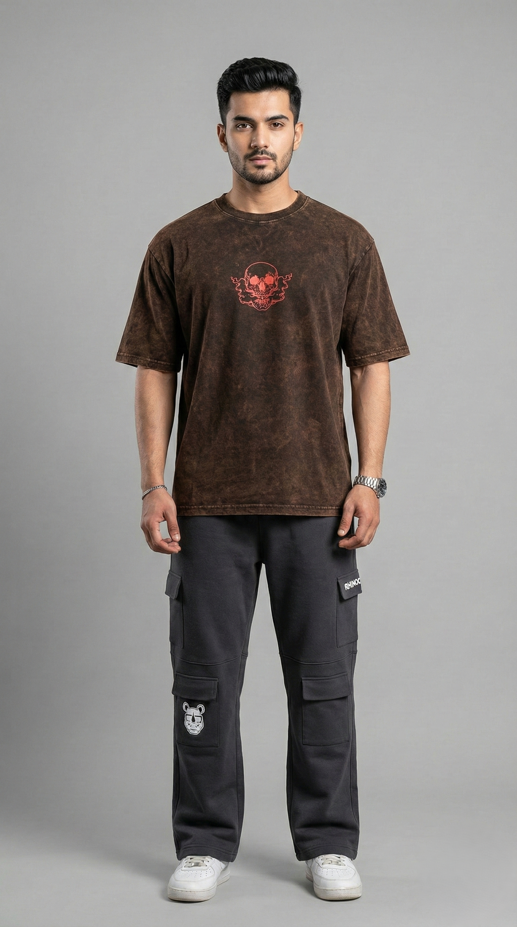 Brown Acid Wash Sinister Symphony Oversize T-shirt