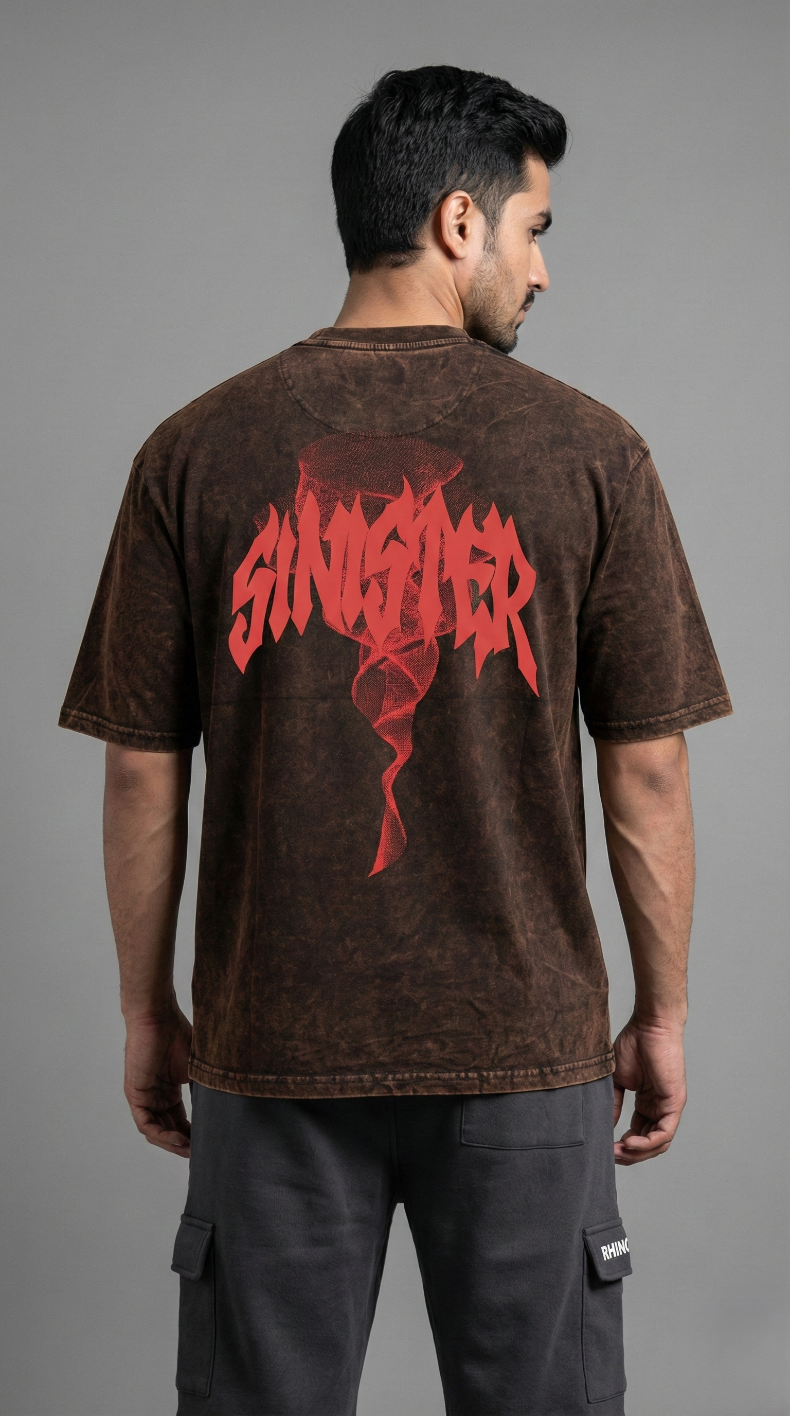 Brown Acid Wash Sinister Symphony Oversize T-shirt