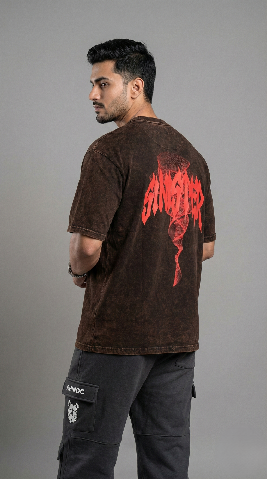 Brown Acid Wash Sinister Symphony Oversize T-shirt