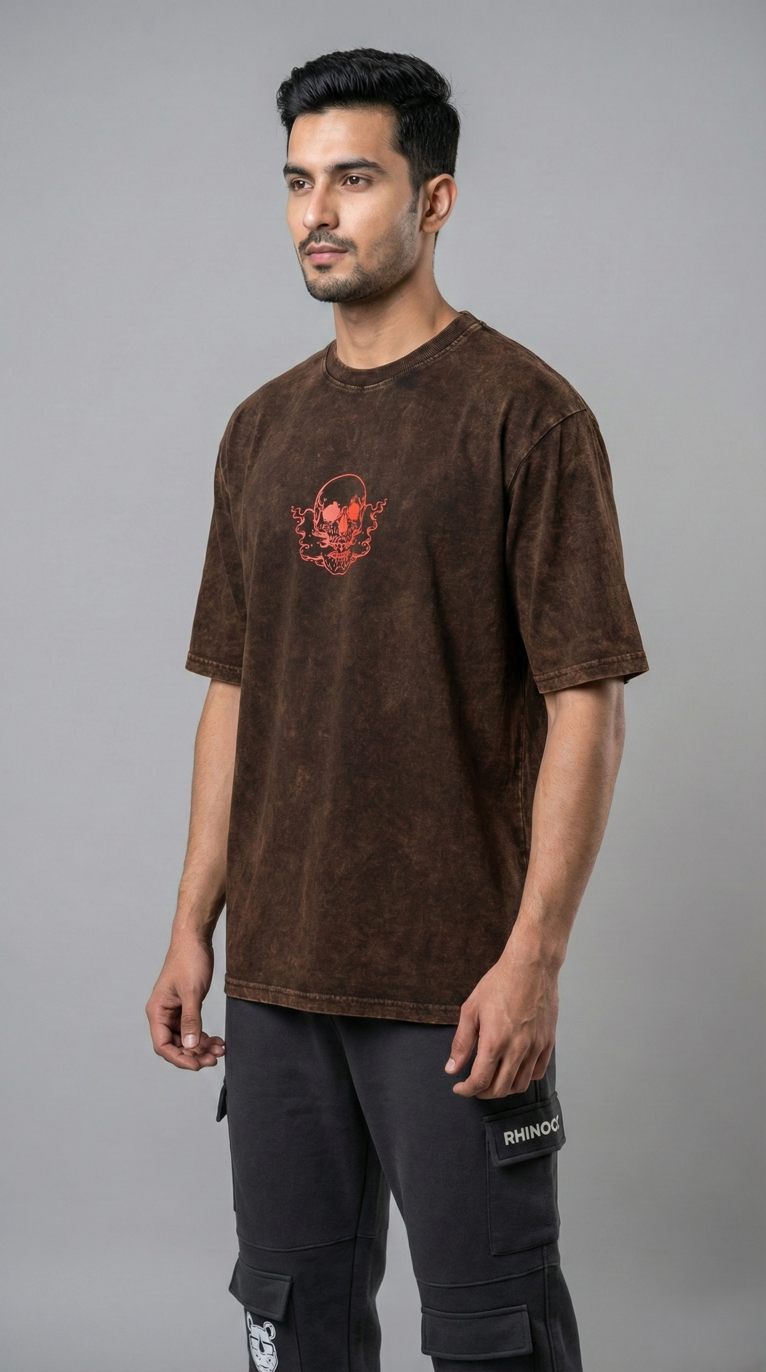 Brown Acid Wash Sinister Symphony Oversize T-shirt