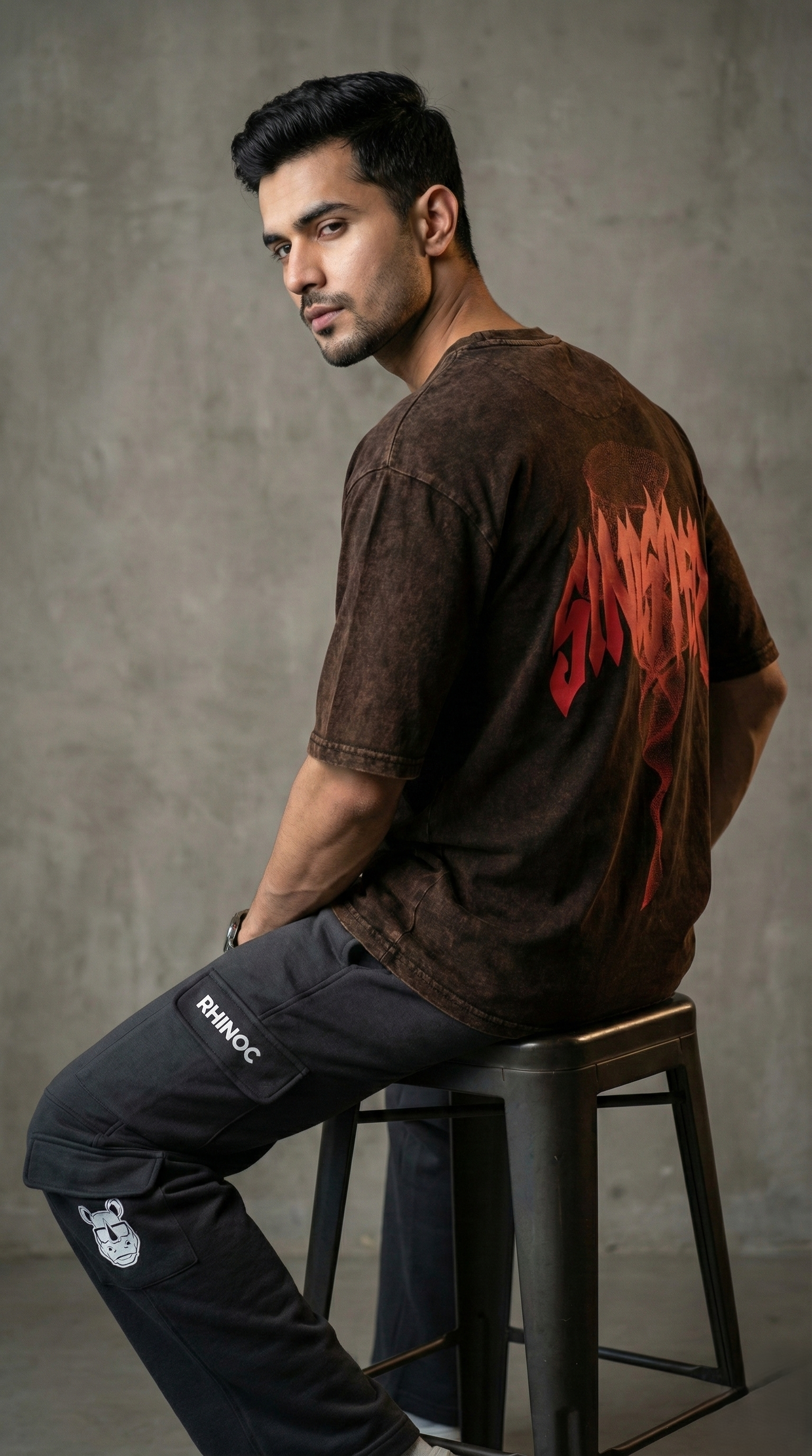 Brown Acid Wash Sinister Symphony Oversize T-shirt