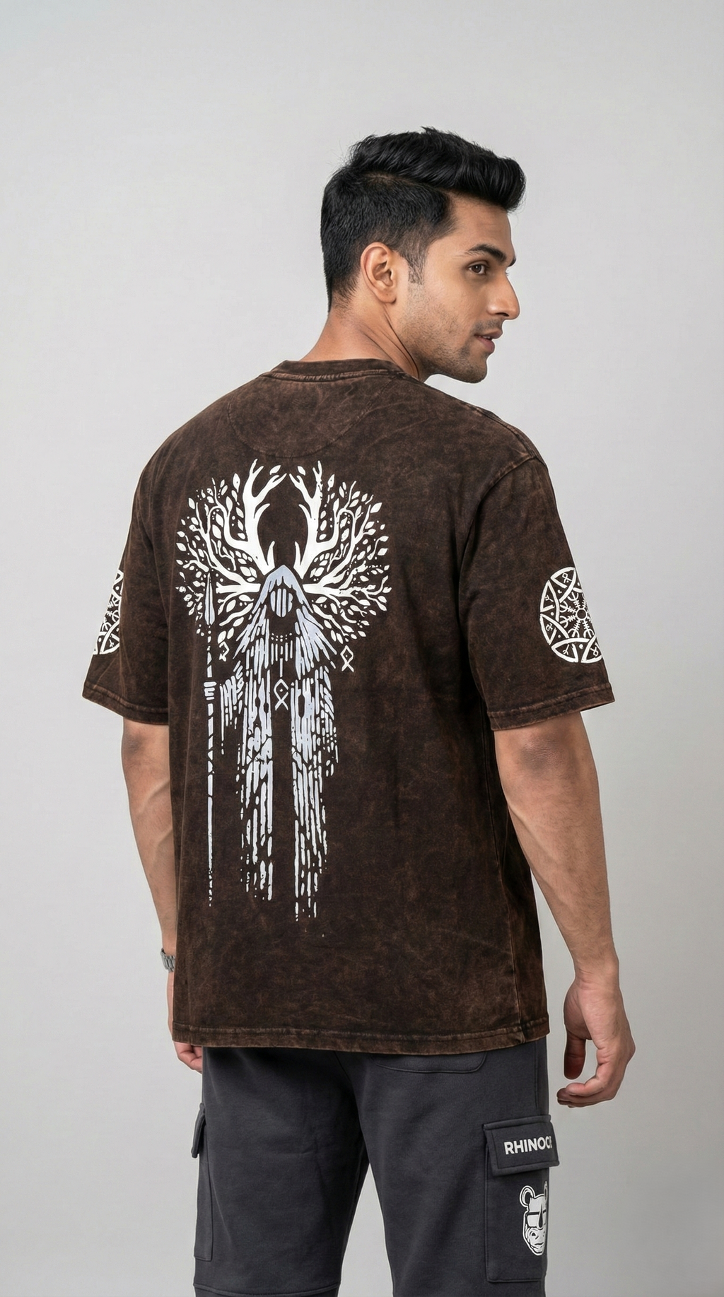 Brown Acid Wash Mayan Priest Oversize T-shirt