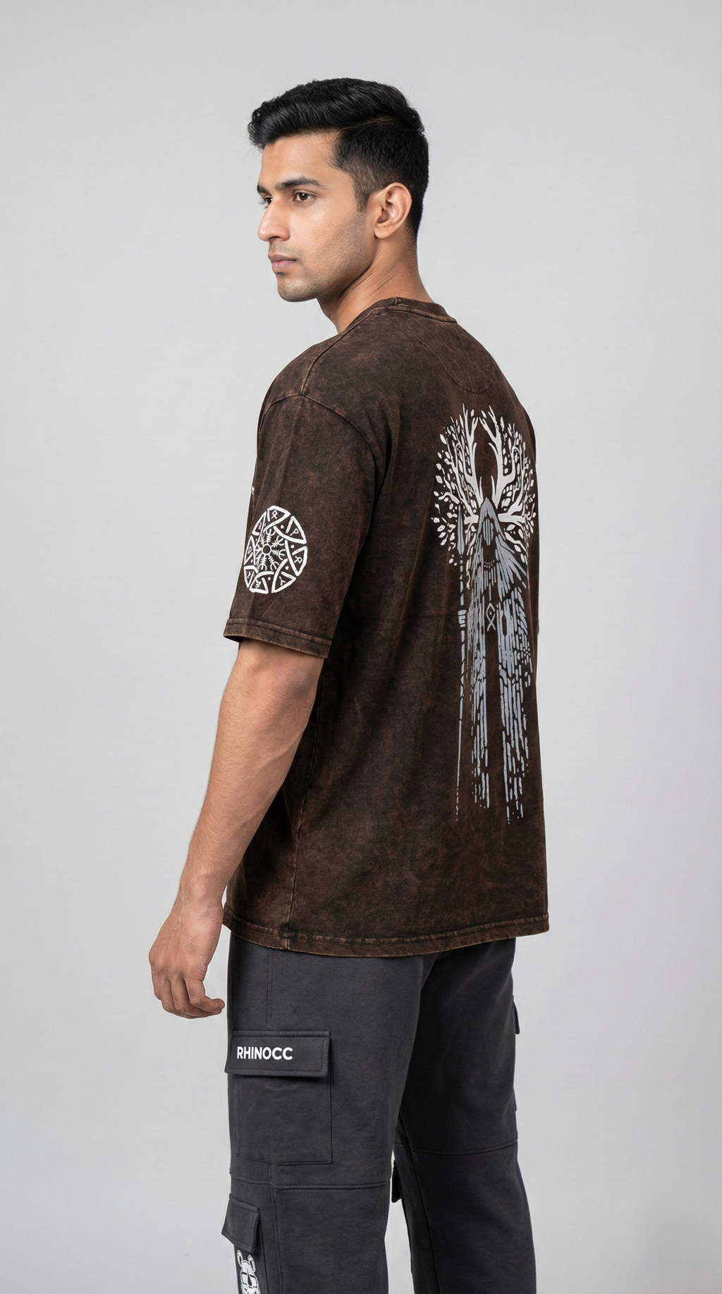 Brown Acid Wash Mayan Priest Oversize T-shirt