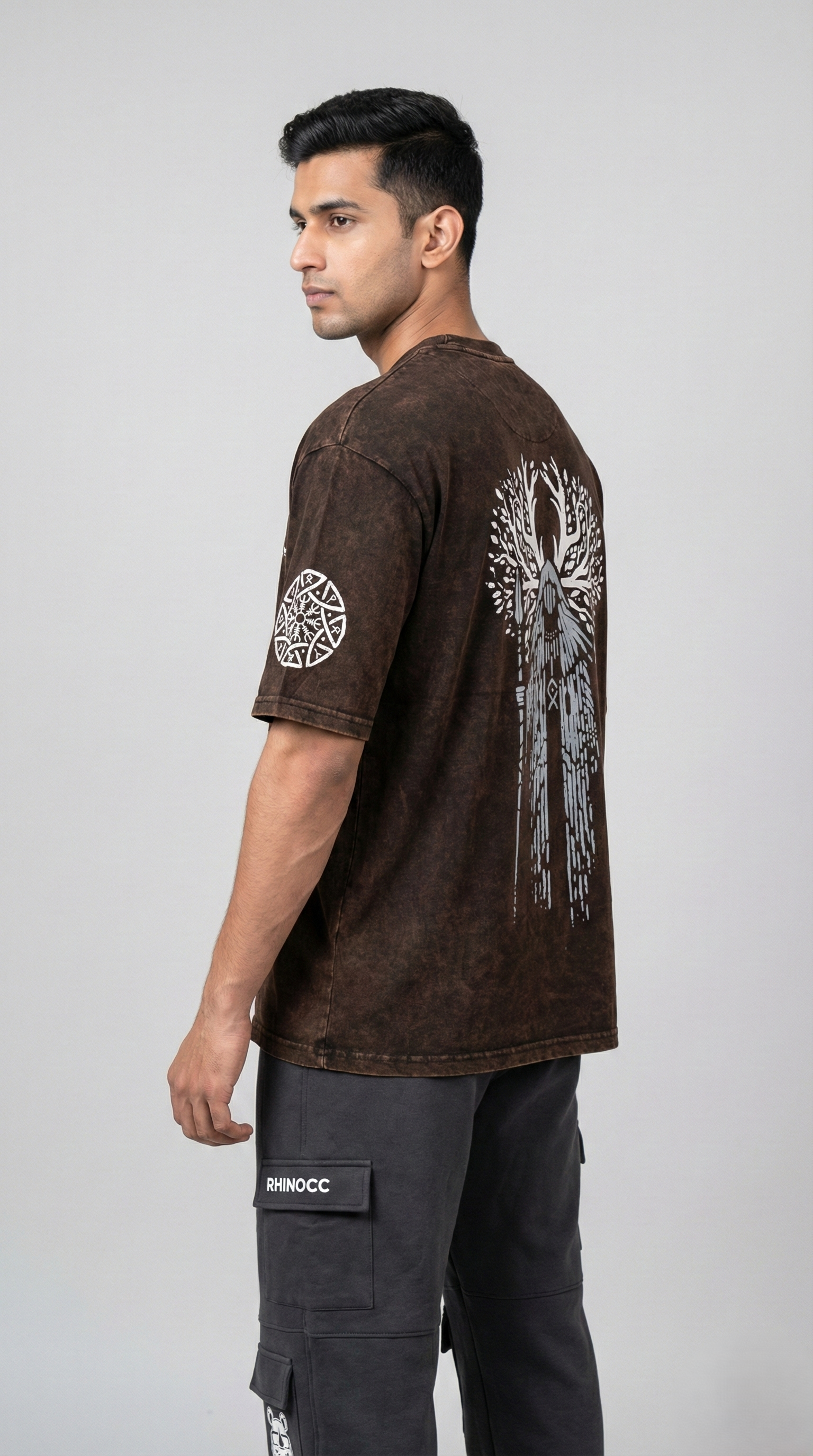 Brown Acid Wash Mayan Priest Oversize T-shirt