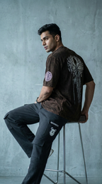 Brown Acid Wash Mayan Priest Oversize T-shirt