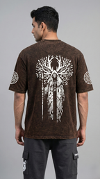 Brown Acid Wash Mayan Priest Oversize T-shirt