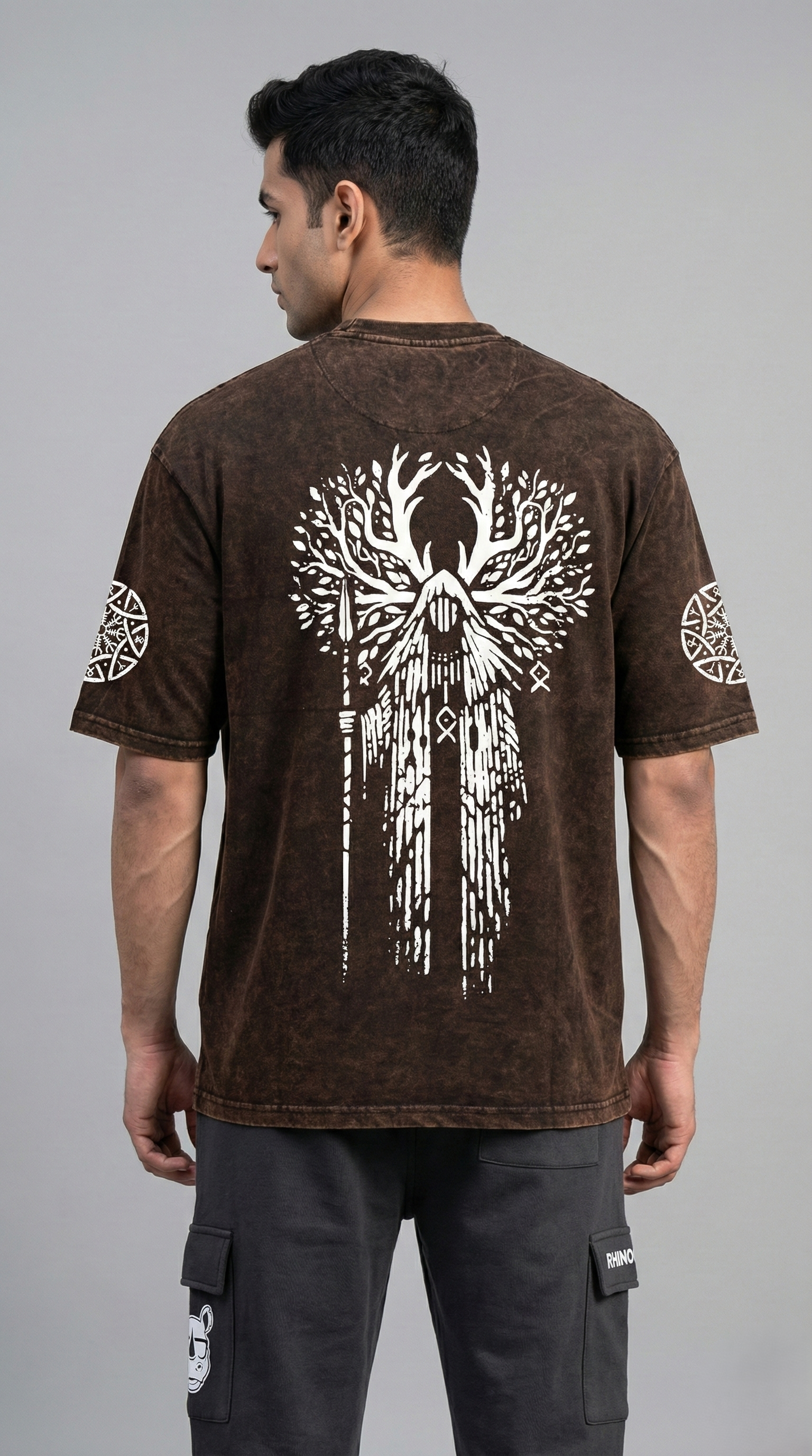 Brown Acid Wash Mayan Priest Oversize T-shirt